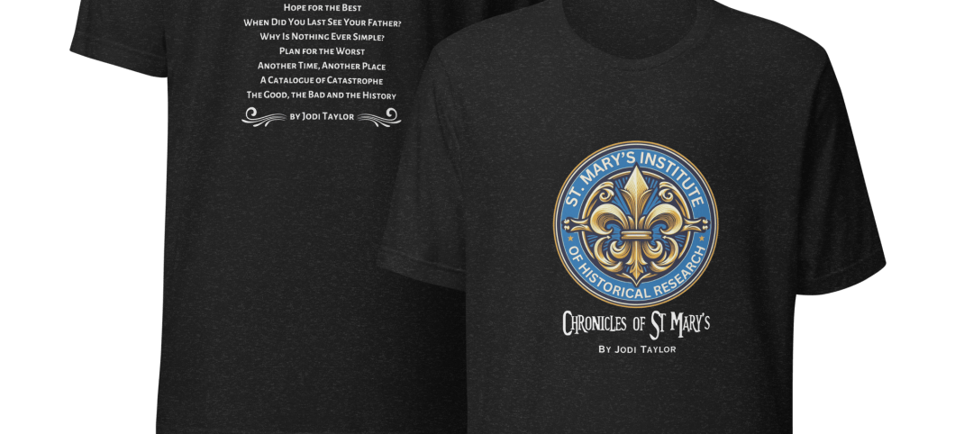 Chronicles of St Mary’s Book List band-style Unisex t-shirt in dark colours (up to 5XL)