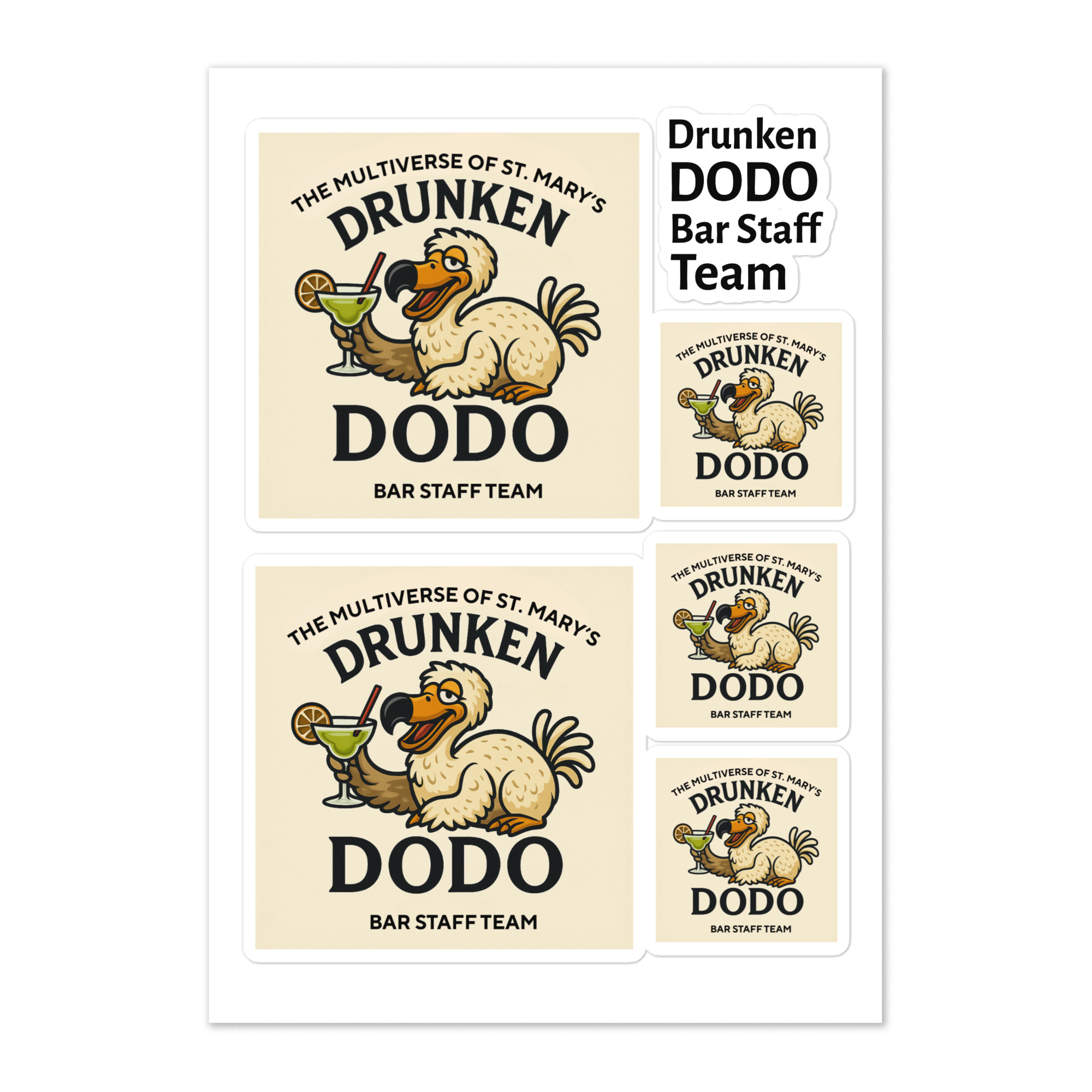 Drunken Dodo Bar Staff Team Sticker sheet