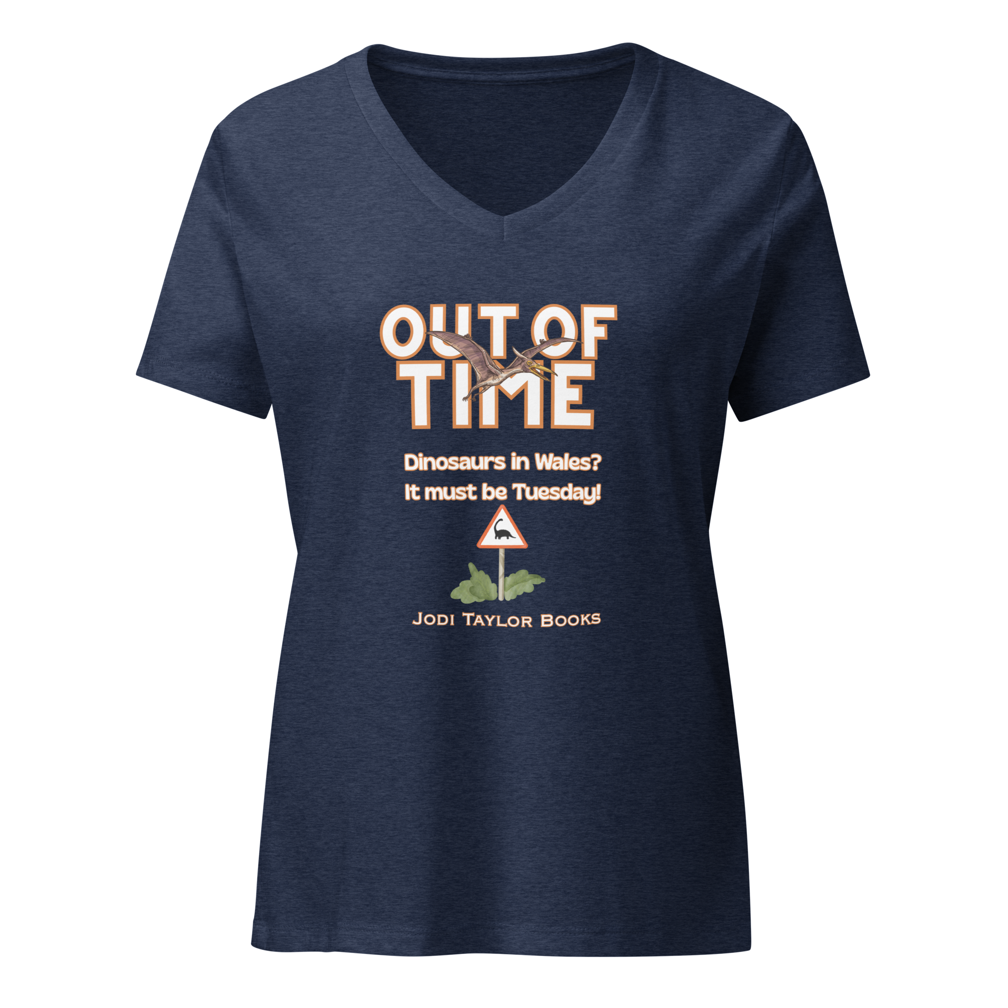 Out of Time - "Dinosaurs in Wales" Women’s relaxed v-neck t-shirt up to 2XL - Image 2