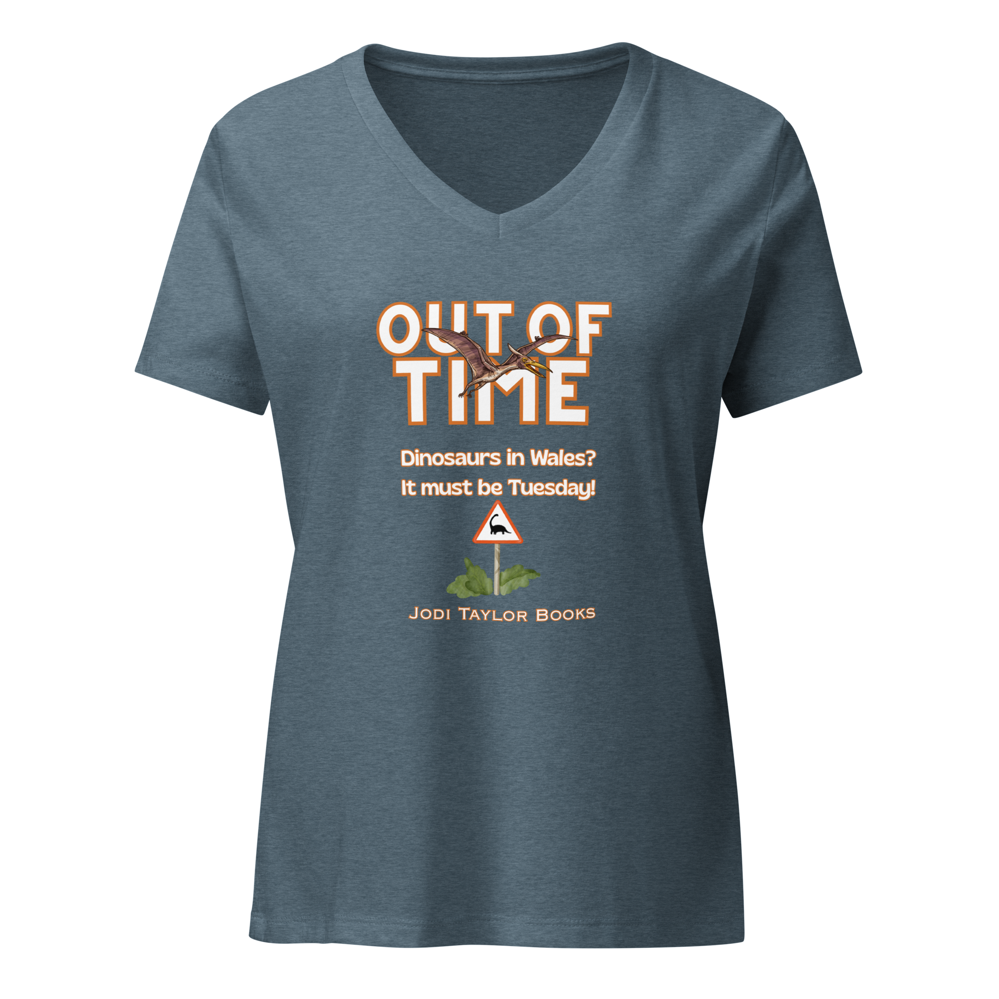 Out of Time - "Dinosaurs in Wales" Women’s relaxed v-neck t-shirt up to 2XL - Image 4